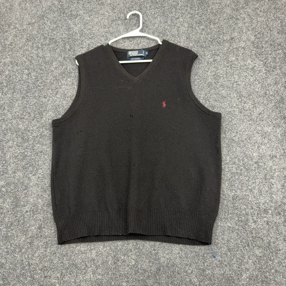 Vintage Polo Ralph Lauren Sweater Vest Mens M Black Lambswool V-Neck Preppy